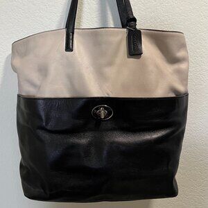 Coach Colorblock Leather Tote Bag Black & Cream